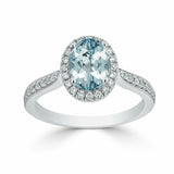 2Ct Oval Cut Blue Aquamarine Engagement Ring 14K White Gold Finish Diamond Halo