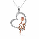 2Ct Round Cut Diamond Man With Flower Inside Heart Pendant 14K White Gold Finish