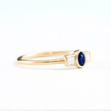 0.7ct Oval Cut Blue Sapphire Diamond Trilogy Engagement Ring 14k YellowGold Over