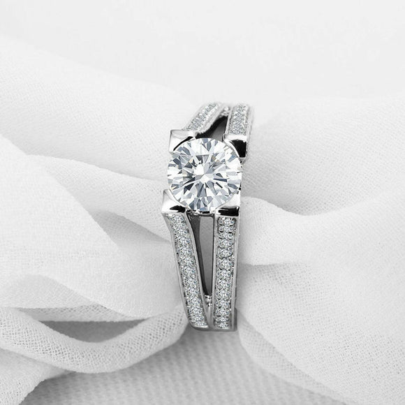 2.4ct Round Cut Diamond Engagement Ring Split Shank Band 14k White Gold Finish