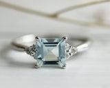 2Ct Asscher Cut Aquamarine Diamond Accents Engagement Ring 14K White Gold Finish