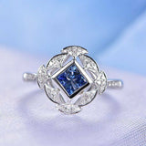 1ct Princess Cut Blue Sapphire Fancy Engagement Ring 14k White Gold Finish