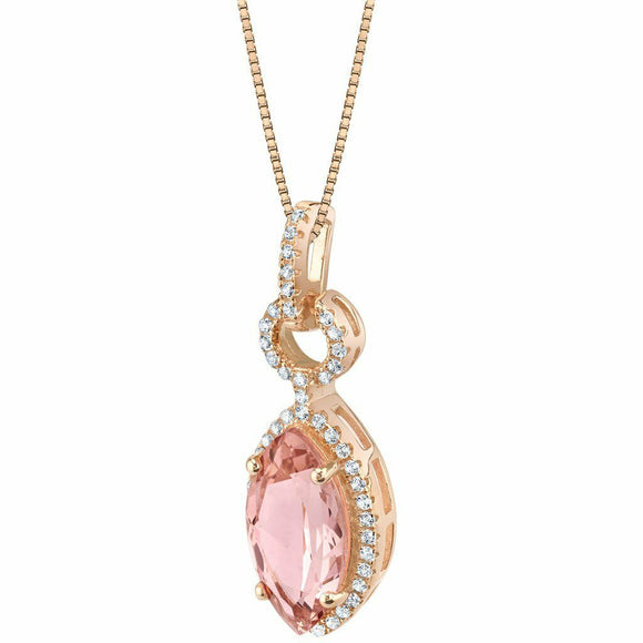 2Ct Marquise Cut Peach Morganite Diamond Exquisite Pendant 14K Rose Gold Finish