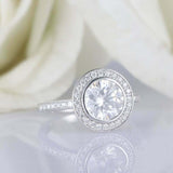 2ct Round Cut VVS1D Diamond Engagement Ring Bezel Set Halo 14k White Gold Finish