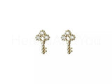 0.1ct Round Cut Moissanite Key Minimalist Stud Earrings 14k Yellow Gold Plated