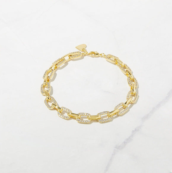 5ct Round Cut Moissanite Pave Link Dainty Stacking Bracelet 14k Gold Plated