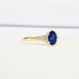 0.5ct Oval Cut Blue Sapphire Round Diamond Accents Ring 14k Yellow Gold Finish