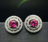 2.75ct Stud Earrings Round Cut Pink Ruby Diamond Dual Halo 14k White Gold Finish