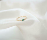 0.2ct Engagement Ring Baguette Cut Green Emerald Trilogy 14k Yellow Gold Finish