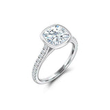 Bezel Set Solitaire Engagement Ring 1.8ct Cushion Cut Diamond 14k WhiteGold Over