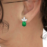 2ct Green Emerald Cut French Back Solitaire Stud Earrings 14k White Gold Finish