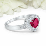 2Ct Heart Cut Pink Ruby Diamond Halo Engagement Ring 14K White Gold Finish