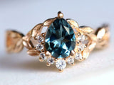 2ct Engagement Ring Pear Cut London Blue Topaz Leaves Accent 14k Rose Gold Over