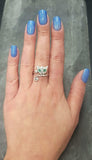 0.5ct Engagement Ring Round Cut Green Emerald Cat Kitten 14k White Gold Finish