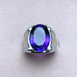 3ct Oval Cut Purple Amethyst Solitaire Engagement Men Ring 14k White Gold Finish