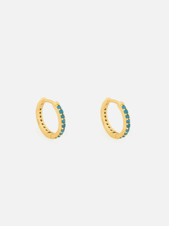 1ct Huggies Earrings Round Cut Turquoise Elegant Party 14k Yellow Gold Finish