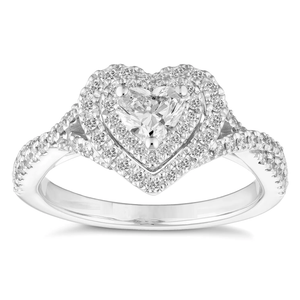 3.5Ct Heart Cut Diamond Split Shank Halo Engagement Ring 18K White Gold Finish