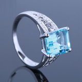 2ct Emerald Cut Blue Aquamarine Vintage Engagement Ring 14k White Gold Finish