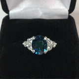 1.3ct Oval Cut London Blue Topaz Women Engagement Ring 14k White Gold Finish