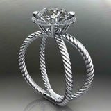 Dual Open Braided Shank Halo Ring 4.2ct Round Cut Diamond 14k White Gold Finish