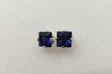 1ct Stud Earrings Princess Cut Blue Sapphire Solitaire 14k White Gold Finish