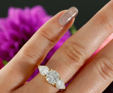 2.5ct Round Cut Diamond Pear Side Trilogy Engagement Ring 14k Yellow Gold Finish