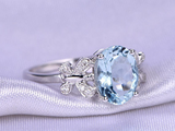 2ct Oval Cut Blue Aquamarine Engagement Ring Butterfly Design 14k WhiteGold Over