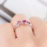 2.4ct Multi Cut Pink Ruby Engagement Ring Cluster Promise 14k White Gold Finish