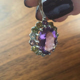 2.5ct Purple Amethyst Pendant Oval Cut Halo Cluster 14k White Gold Over NO CHAIN