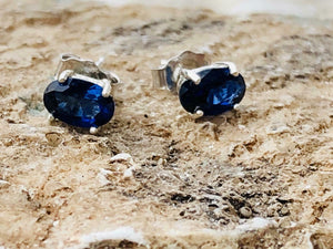 1ct Stud Earrings Oval Cut Blue Sapphire Solitaire Women 14k White Gold Finish