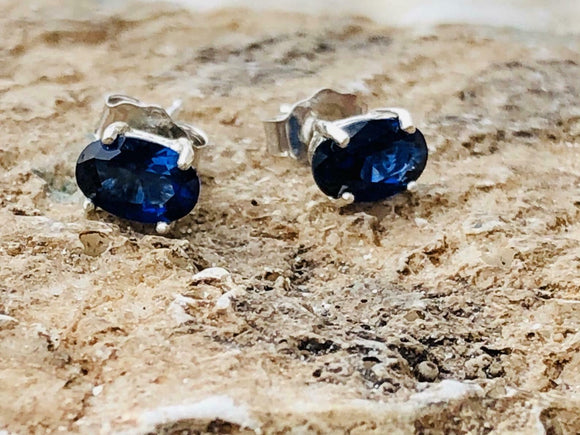 1ct Stud Earrings Oval Cut Blue Sapphire Solitaire Women 14k White Gold Finish