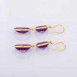 2ct Oval Cut Purple Amethyst Two Stone Drop Dangle Earrings 14k Yellow Gold Over