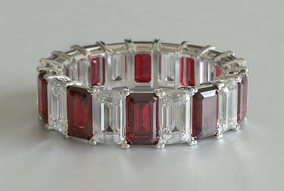 3.5ct Emerald Cut Pink Ruby Wedding Band Ring Full Eternity 14k WhiteGold Finish