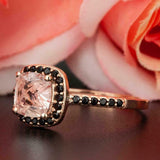 1.2ct Cushion Cut Peach Morganite Engagement Ring 14k Rose Gold Over Unique Halo