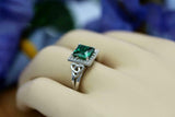 2.2ct Princess Cut Green Emerald Halo Celtic Trinity Ring 14k White Gold Finish