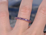 2Ct Round Cut Purple Amethyst Eternity Slim Wedding Band Ring 14K Rose Gold Over