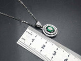 3ct Green Emerald Pendant with Chain Oval Cut Dual Halo 14k White Gold Finish