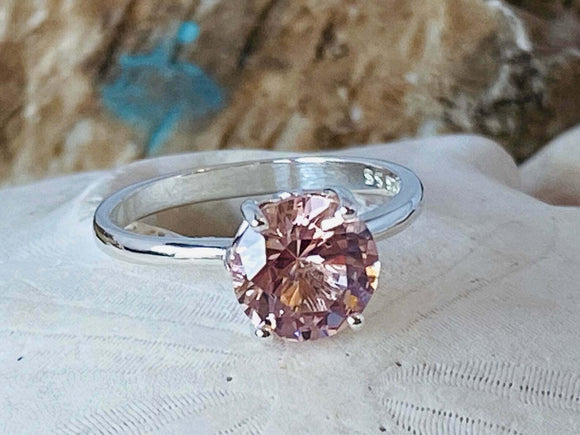 1.6ct Engagement Ring Round Cut Peach Morganite Solitaire 14k White Gold Finish