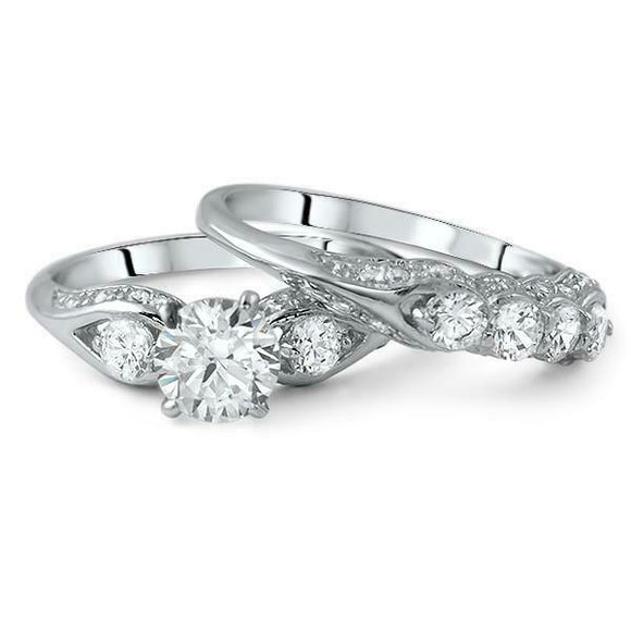 1.15ct Round Cut Diamond Engagement Ring Trilogy Bridal Set 14k WhiteGold Finish