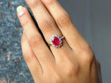 2.6ct Engagement Ring Oval Cut Pink Ruby Diamond Floral 14k White Gold Finish