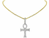 2ct Round Cut VVS1D Diamond Flared Ankh Cross Pendant 14k Yellow Gold Finish