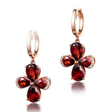 2ct Pear Cut Red Garnet Cross Flower Drop Earrings Women 14k Rose Gold Finish