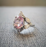 2Ct Oval Cut Pink Sapphire Diamond Cocktail Engagement Ring 14K White Gold Over