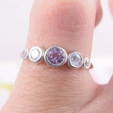 1.5ct Round Cut Purple Amethyst Five Stone Bezel Set Ring 14k White Gold Finish