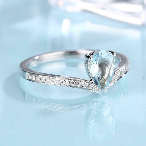 2ct Pear Blue Aquamarine Wedding Band Curved Half Eternity 14k White Gold Finish