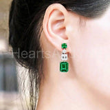 2.5ct Green Emerald Cut Simulated Party Wear Drop Earrings 14k White Gold Plated