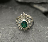 1ct Engagement Ring Oval Cut Green Emerald Leaf Floral 14k White Gold Finish