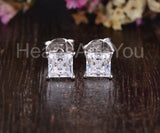 2ct Princess Simulated Diamond Solitaire Stud Earrings 14k White Gold Plated