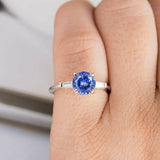 1.2ct Round Cut Blue Sapphire Baguette Accent Trilogy Ring 14k White Gold Finish