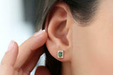 1.4ct Baguette Cut Green Emerald Diamond Halo Stud Earrings 14k Yellow Gold Over